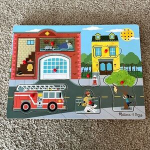 Melissa & Doug Around the Fire Station Sound Puzzle - Wooden Peg Puzzle